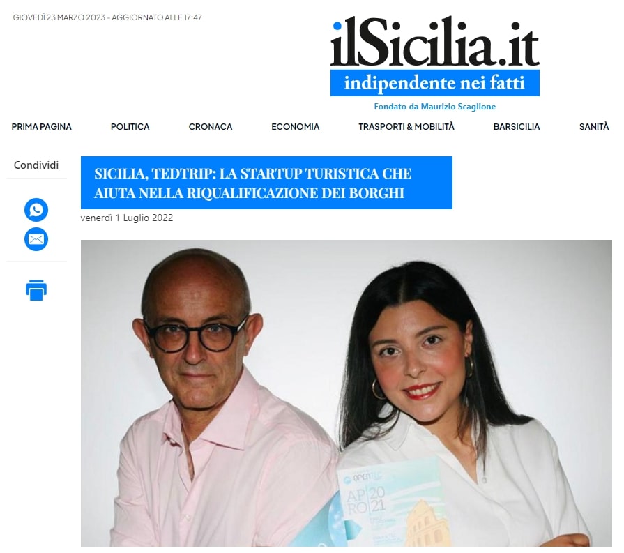 Sicilia, TEDTRIP: la startup turistica che aiuta nella riqualificazione dei borghi